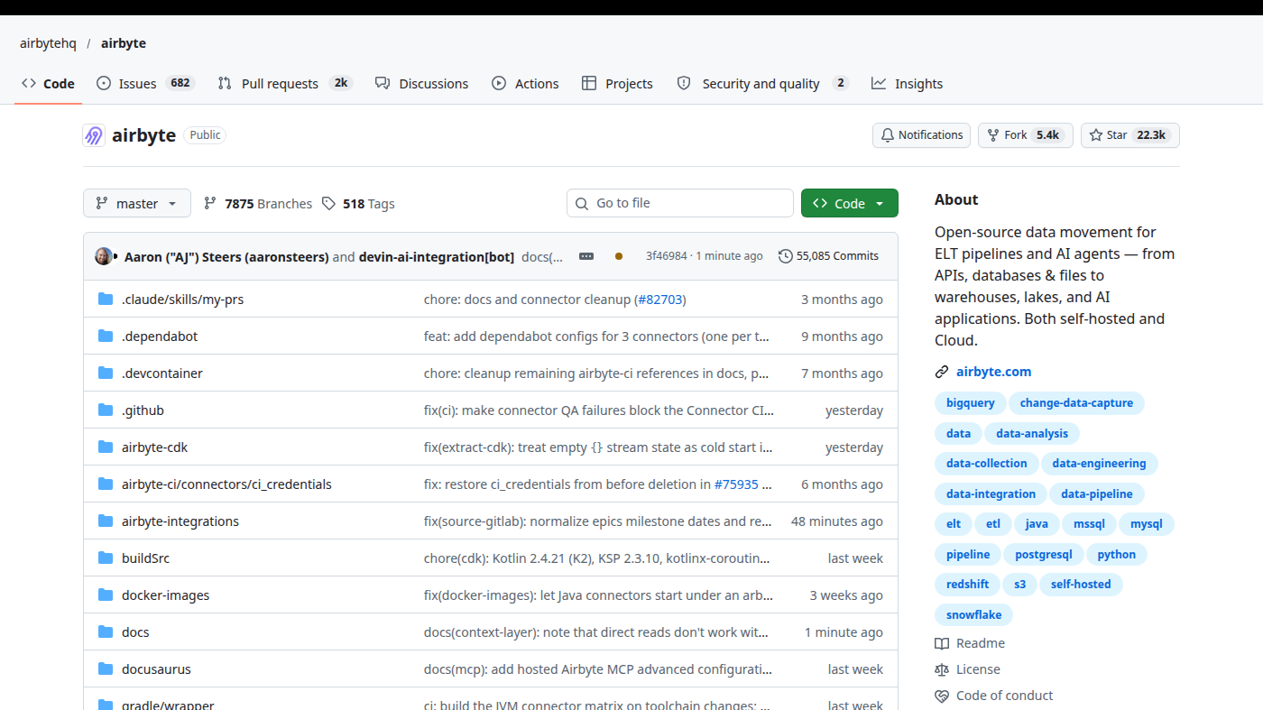 airbytehq/airbyte GitHub file list: open-source data movement platform