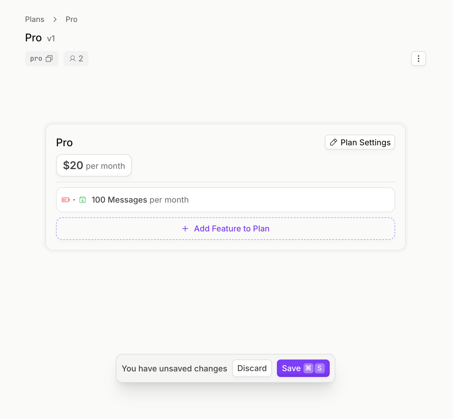 Autumn Plans editor: Pro v1 at $20/month with 100 Messages per month
