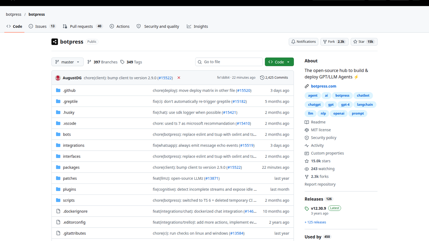 botpress/botpress GitHub file list: integrations, packages, plugins, MIT in About botpress/botpress GitHub file list: integrations, packages, plugins, MIT in About