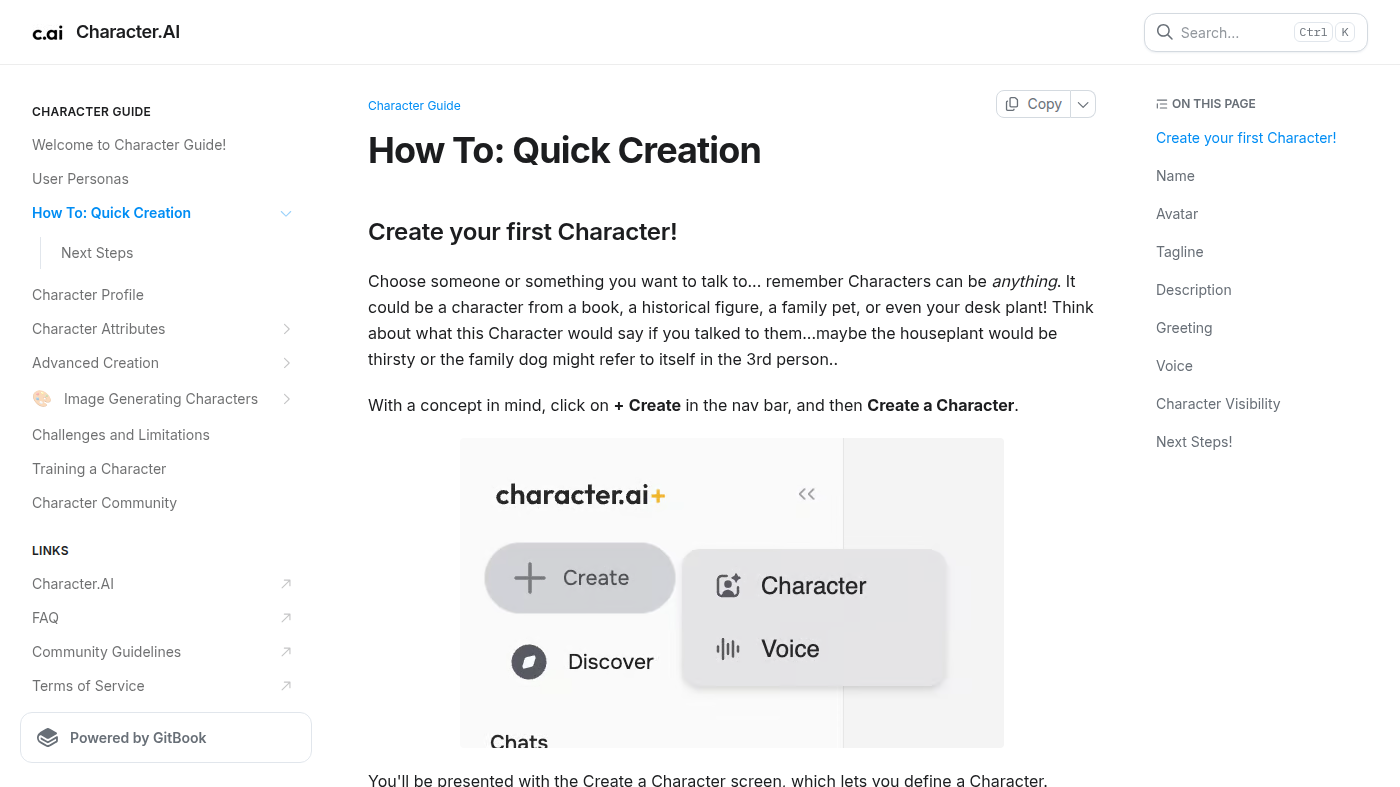 Character Guide Quick Creation: + Create, Character, and Voice