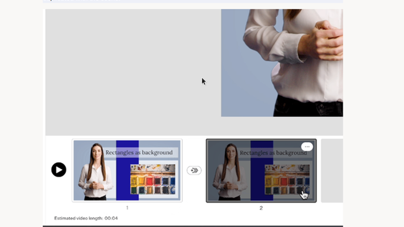 Colossyan Scenes help still: presenter preview plus scene cards 1 and 2