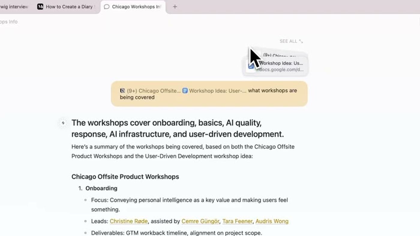 Dia Browser: tab-aware workshop summary from open docs