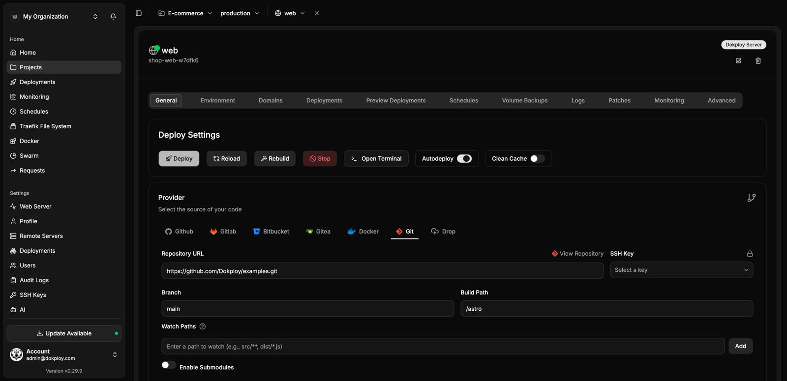 Product UI of Dokploy Product UI of Dokploy