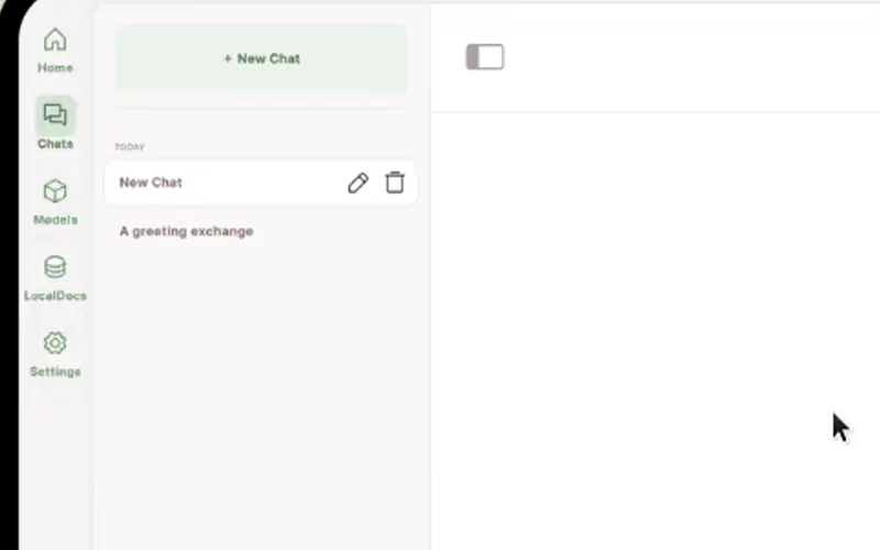 GPT4All desktop: Home/Chats/Models/Local Docs sidebar and New Chat