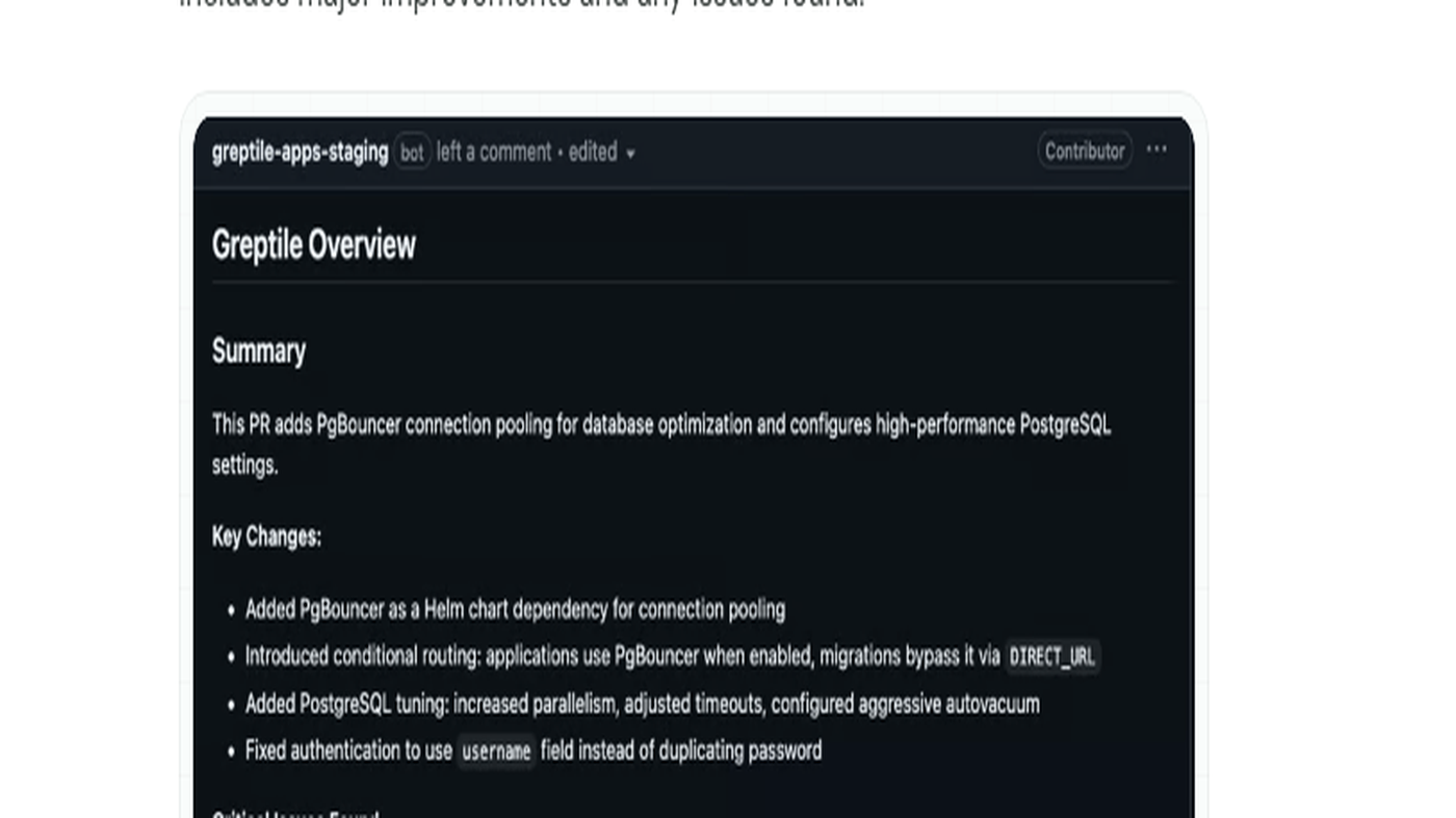 Greptile GitHub Overview comment: PR summary and key changes