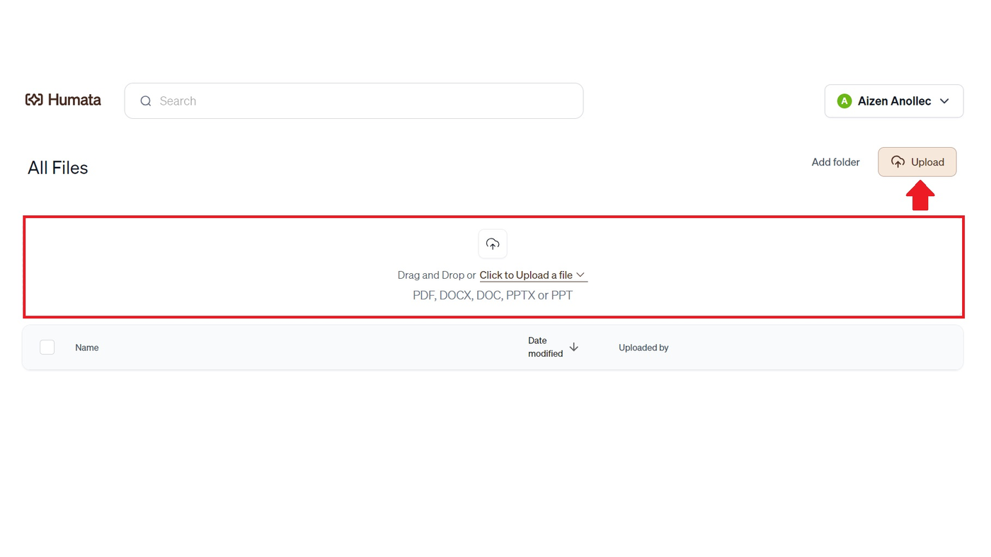 Humata All Files: Upload and drag-and-drop PDF/DOCX/PPT