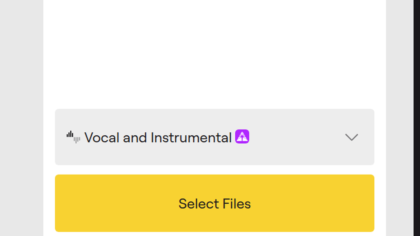 LALAL.AI upload composer: Vocal and Instrumental stem, Select Files
