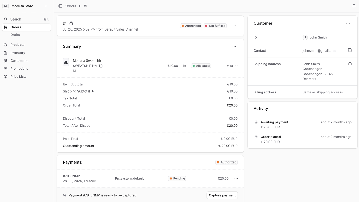 Product UI of Medusa