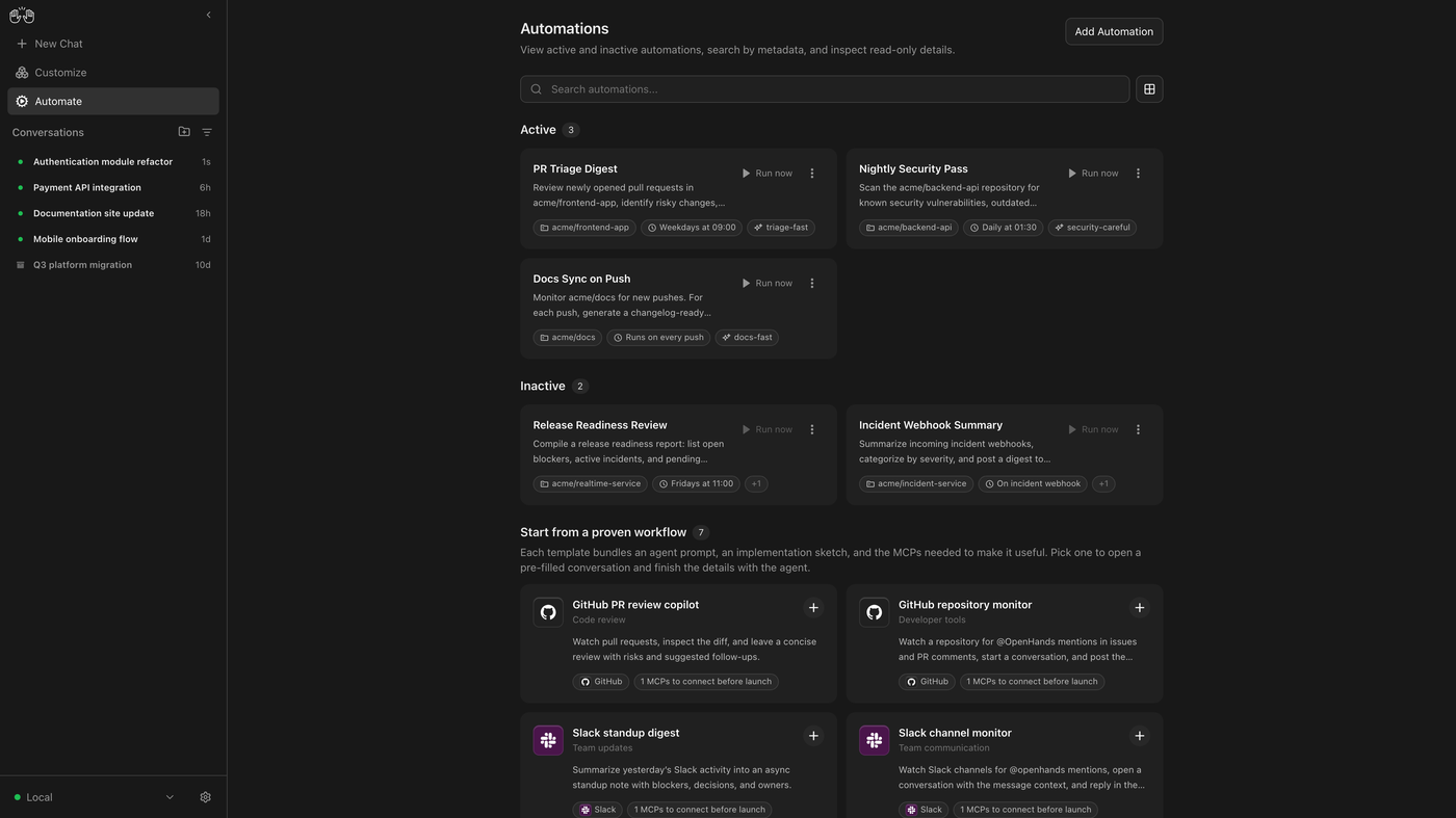 OpenHands Automations list: PR triage, nightly scan, starter workflows OpenHands Automations list: PR triage, nightly scan, starter workflows