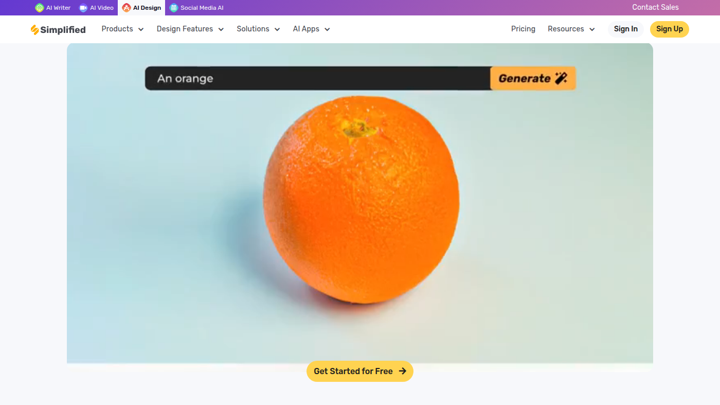 Simplified AI Design composer: An orange and Generate