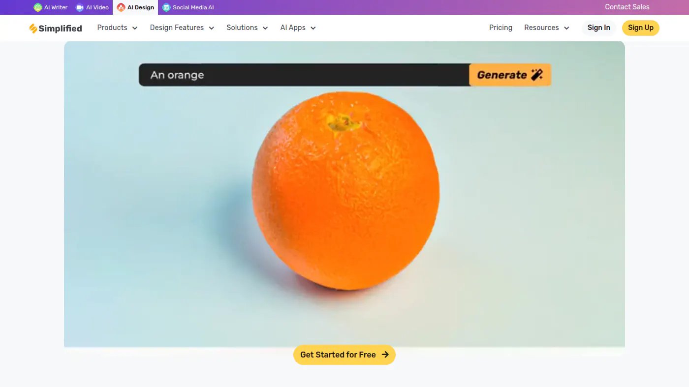 Simplified AI Design composer: An orange and Generate