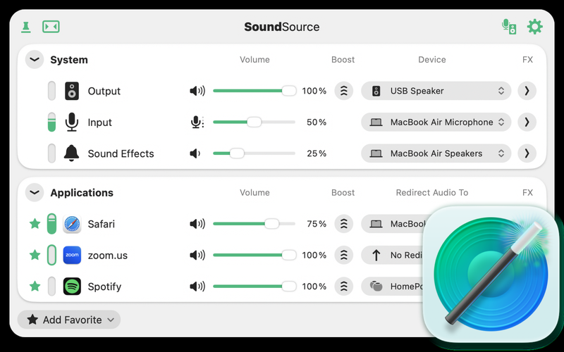 Product UI of SoundSource