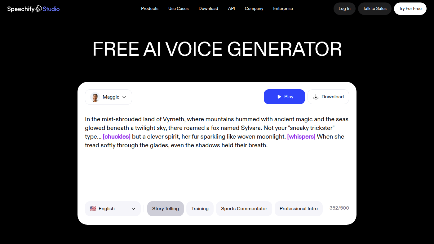 Speechify AI Voice Generator: Maggie voice with Play and Download