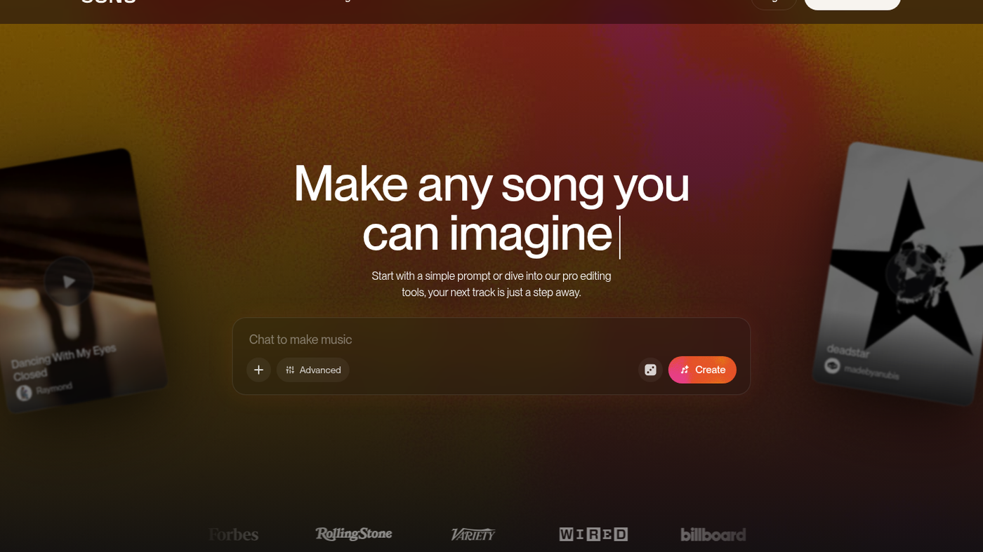Suno Create composer: Chat to make music and Create