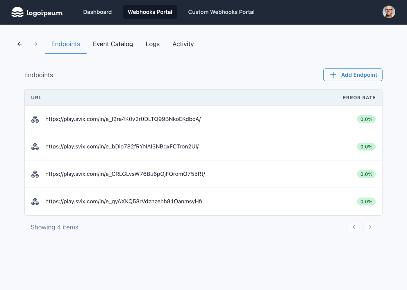 Product UI of Svix Product UI of Svix