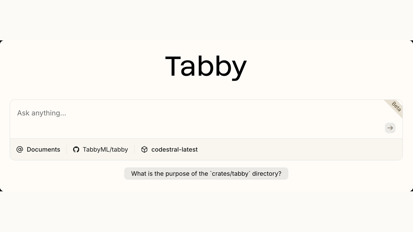 Tabby Answer Engine composer: Ask anything with repo and model chips