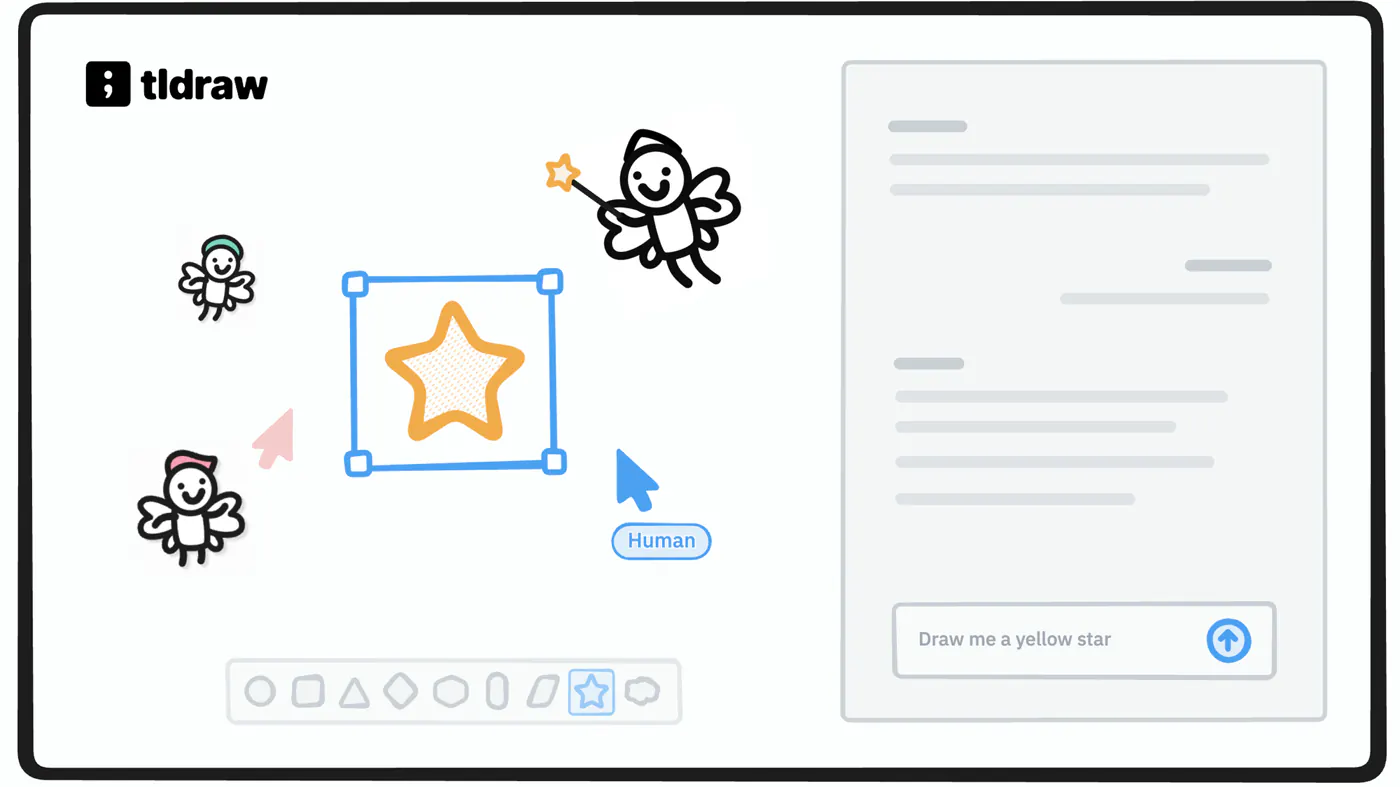 tldraw official blog still: yellow star, fairies, Draw me a yellow star