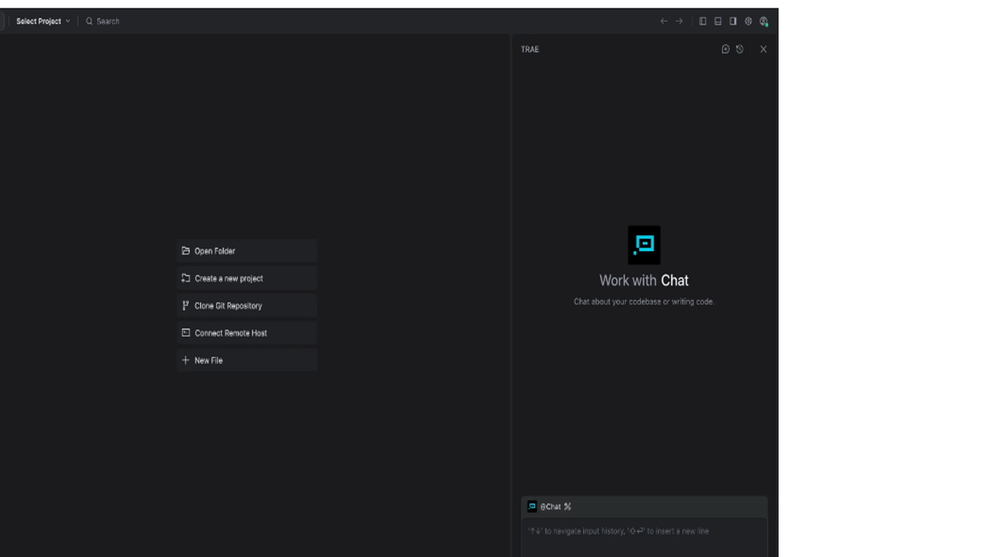 TRAE IDE: folder list and side-chat composer