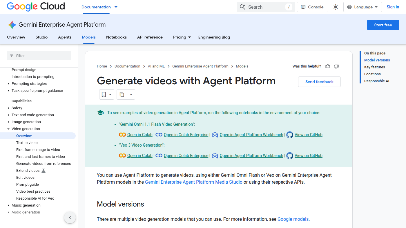 Google Cloud docs: Generate videos with Agent Platform including Veo 3