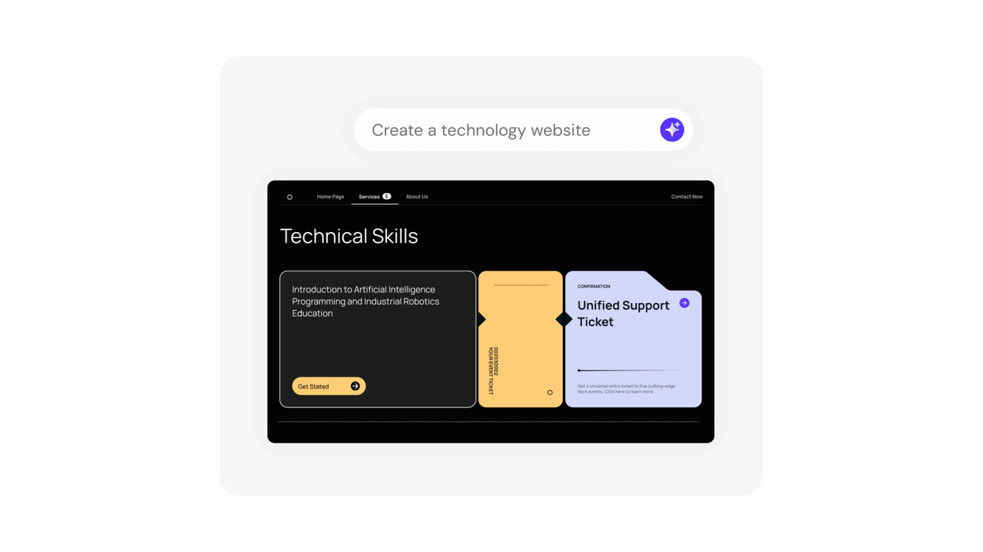 Visily generated UI: Create a technology website prompt above an editable mock